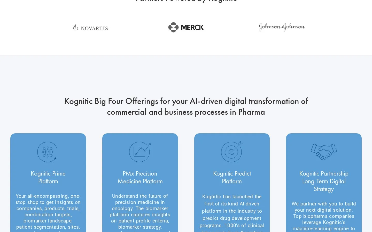 Kognitic products section before the redesign, four tiles in a basic blue grid