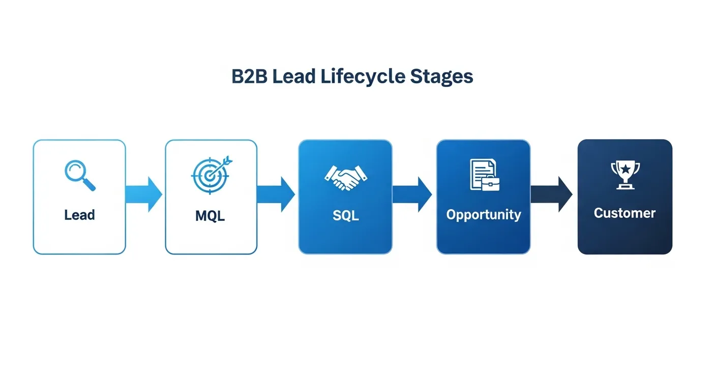 Lifecycle stages from lead to customer with clear ownership and transition criteria